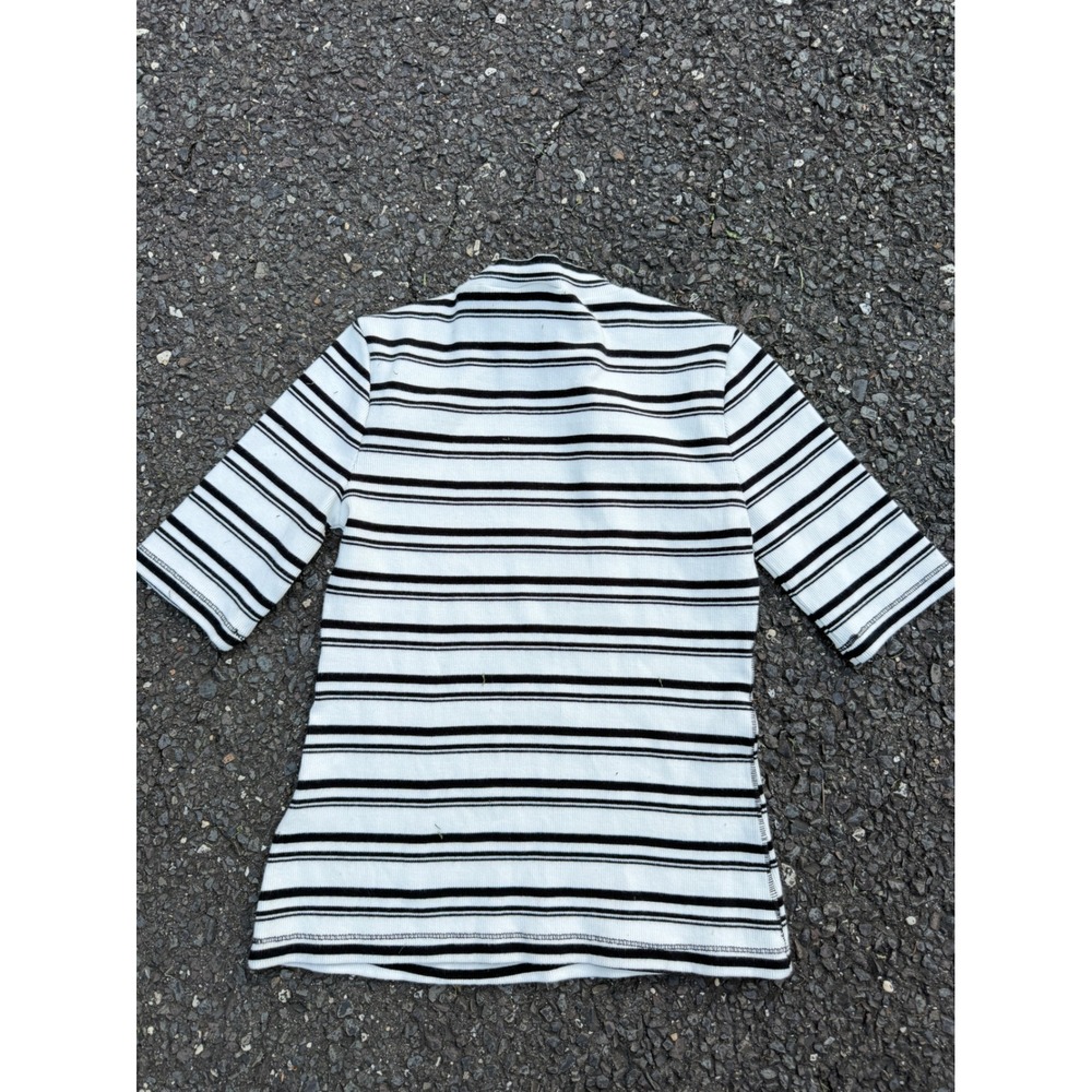Maeve Anthropologie Striped Mock Neck Ribbed Knit Top Black White OB1373369